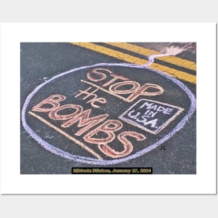 Stop The Bombs Made In USA - Kibbutz Blinken Street Graffiti by JL, January 27, 2024 - Front Posters and Art